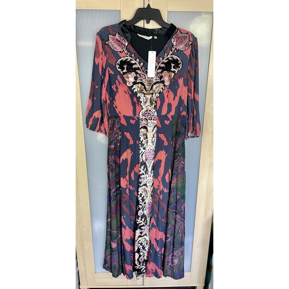 Soft Surroundings Epiphany Dress Women 6 Red Black Burnt Velvet BoHo Maxi NEW